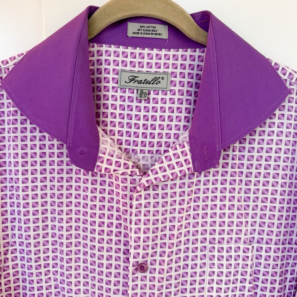 Fratello Men’s Long Sleeve French Cuff Dress Shirt.‎ Purple/White 18 1/2 36-37